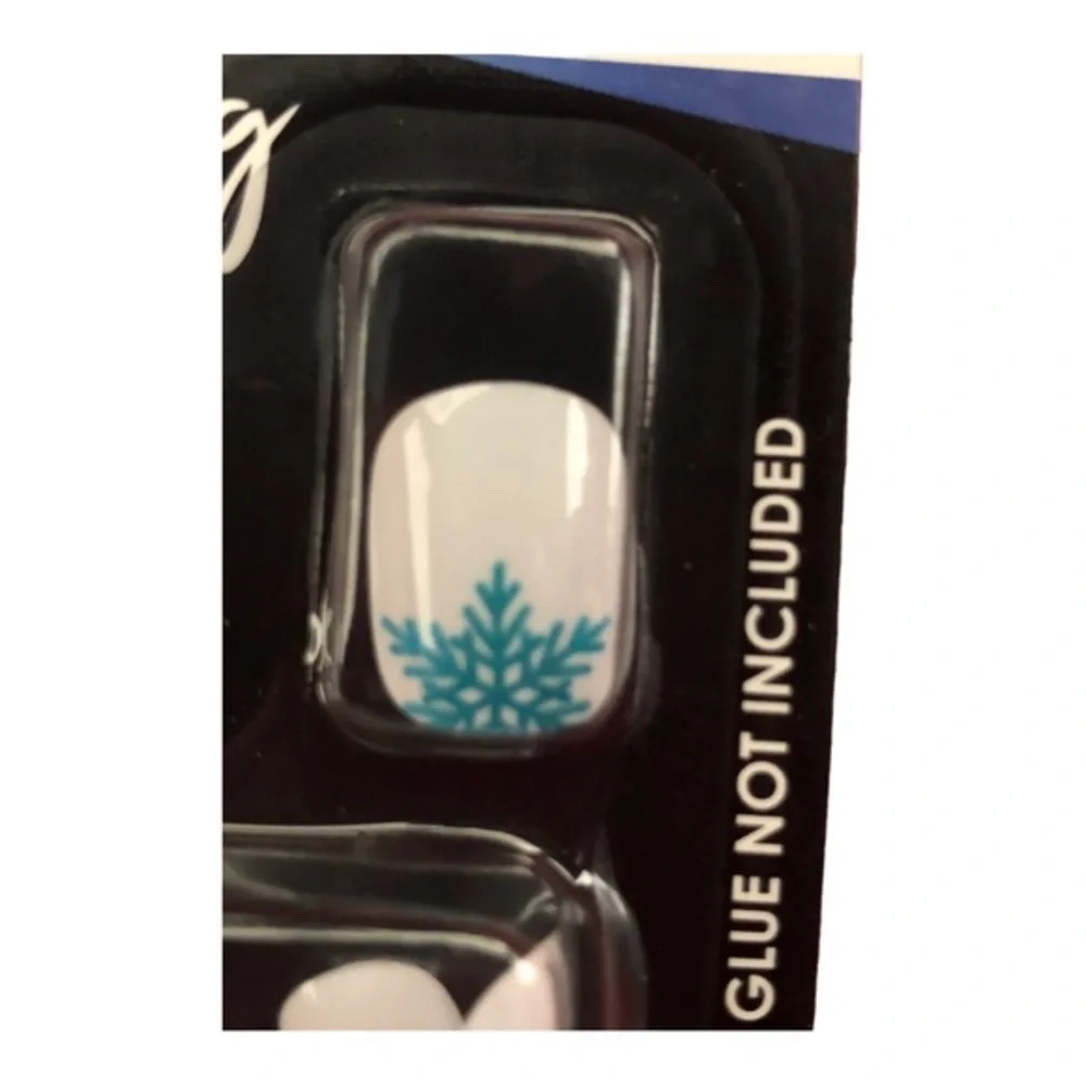 3‎ for $10 White square tip blue snowflake press-on nail extensions new FREE